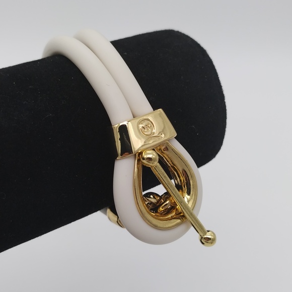 Alexander McQueen Double Layered White and Gold Rubber Corded Bracelet - Picture 4 of 6